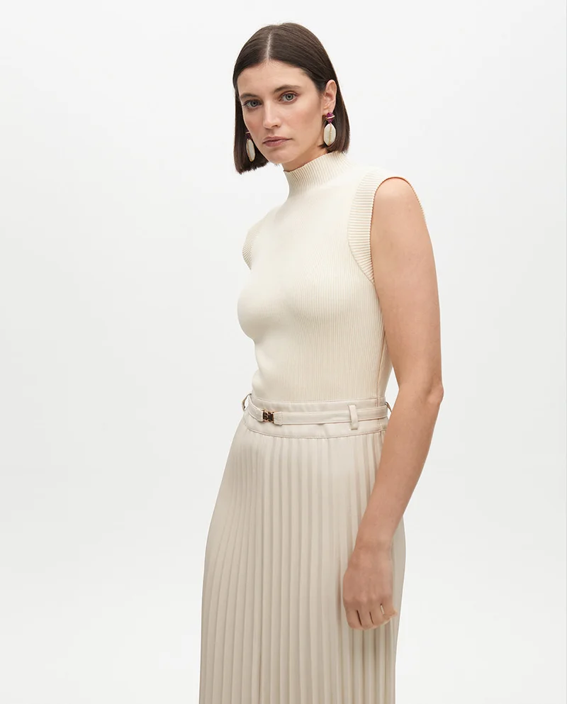 Lola Casademunt Midi Dress with Leather Effect Pleated Skirt
